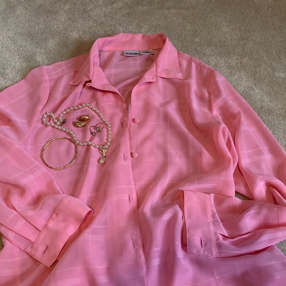 Liz Baker Pink Sheer Blouse with 2 Shells Size 14 - Picture 3 of 16
